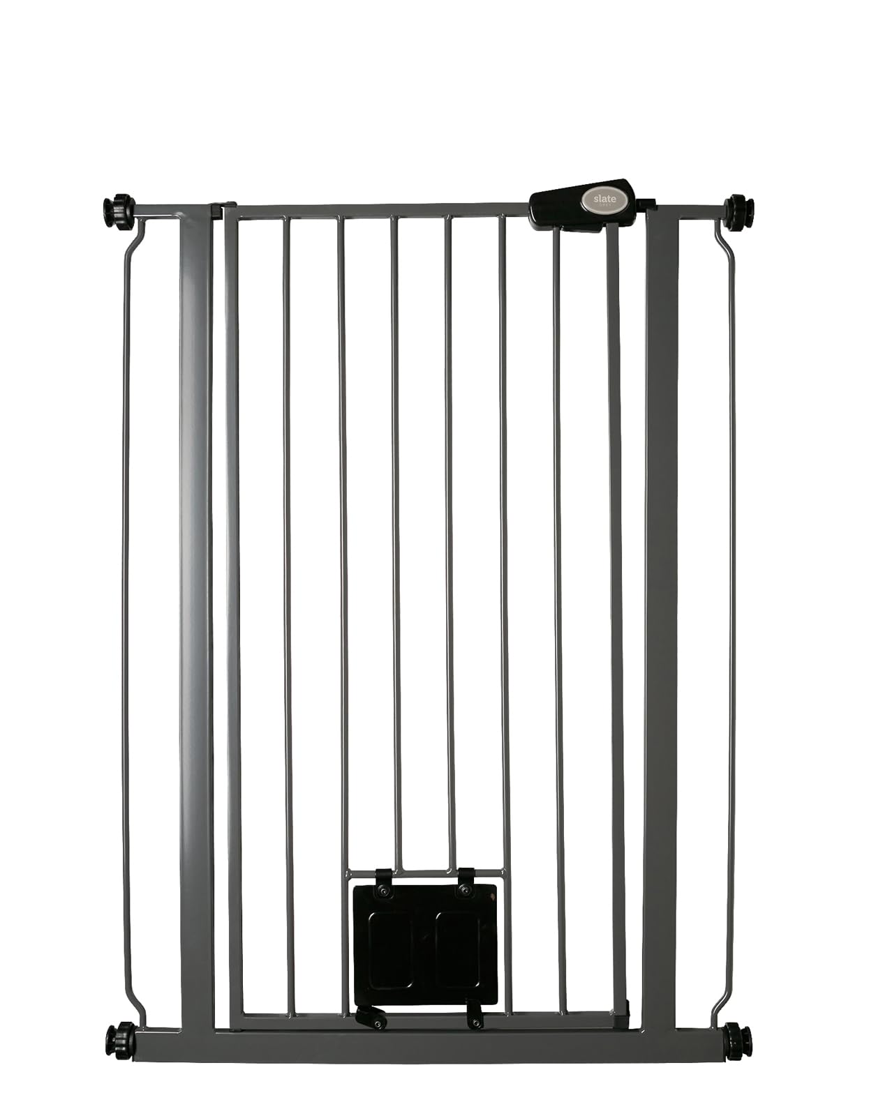 Bettacare Pet Gate with Lockable Cat Flap, 75cm - 84cm, Slate Grey, 104cm in Height, Extra Tall Dog Safety Barrier with Cat Flap, Easy Installation