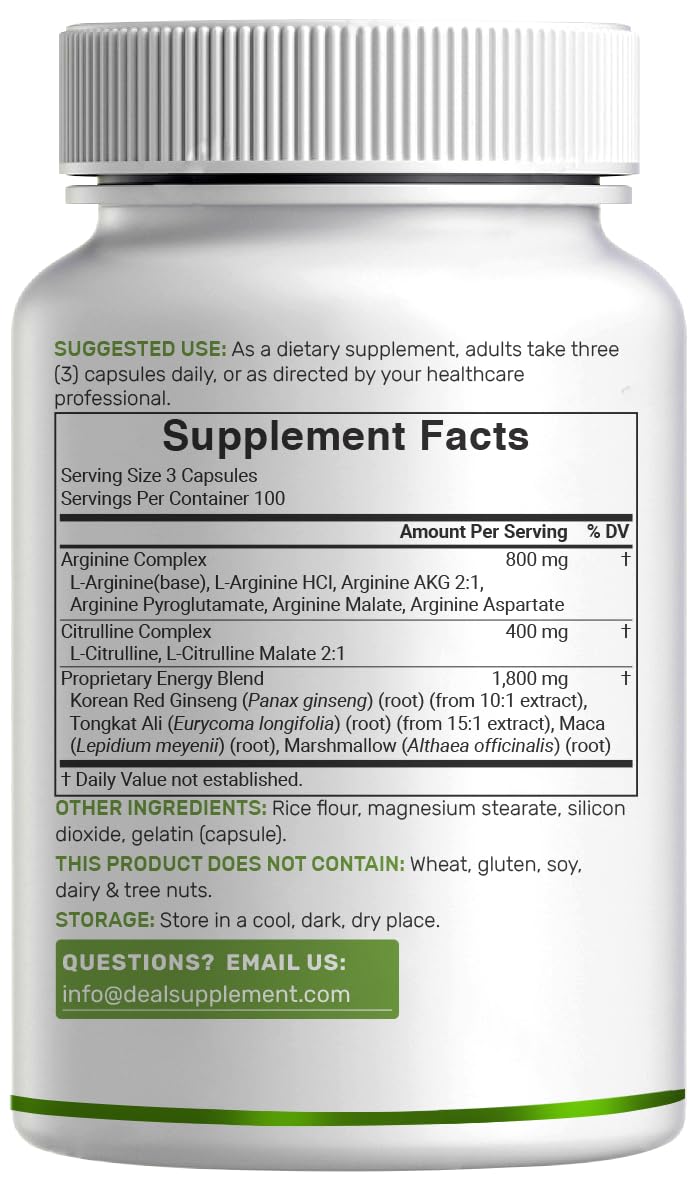 Nitric Oxide Booster 3,000mg Per Serving, 300 Capsules – 12 in 1 Nitric Oxide Supplement – Arginine & Citrulline Complex with Energy Blend – Marshmallow Root – Promotes Nutrient Flow to Muscles&Heart