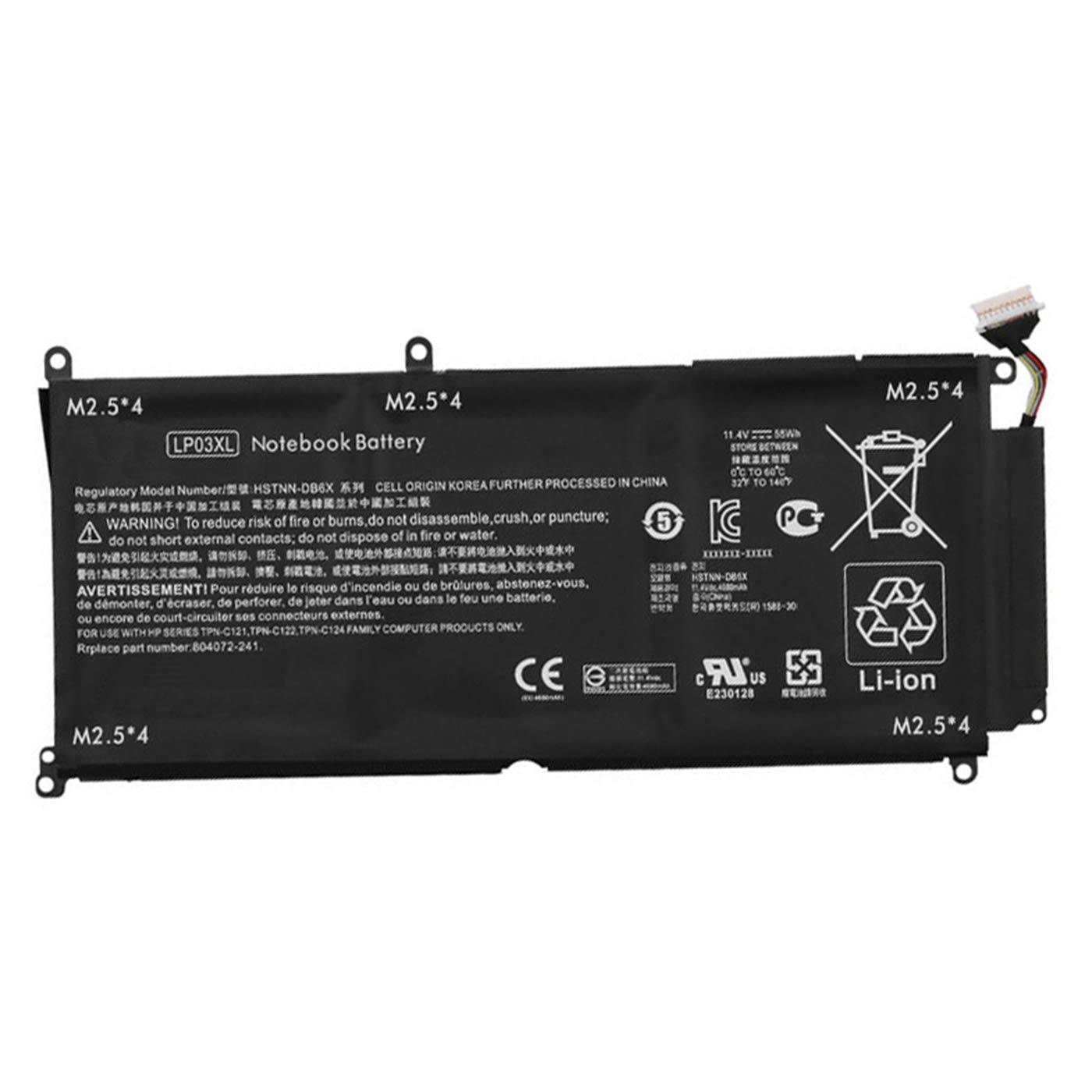 Bateria para HP LP03XL 11.4V 55Wh Envy M6-P M6-P113DX M6-P013DX Envy 15T-AE 15T-AE000 TPN-C121 TPN-C122 TPN-C124 Series