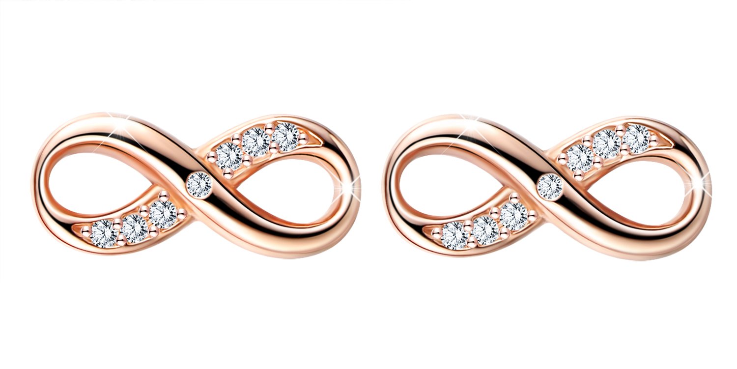Infinite U Women girls Earrings 925 Sterling Silver Cubic Zirconia Infinity Symbol Stud Earings, Rose gold, Christmas birthday gift