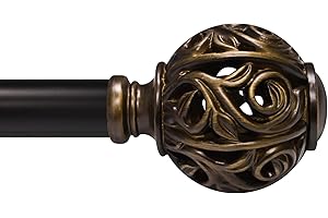 1 Inch Curtain Rod For Windows 48 to 84 Inches, Heavy-Duty Adjustable Decorative Curtain Rod With Rattan Leaf Hollow Finials 