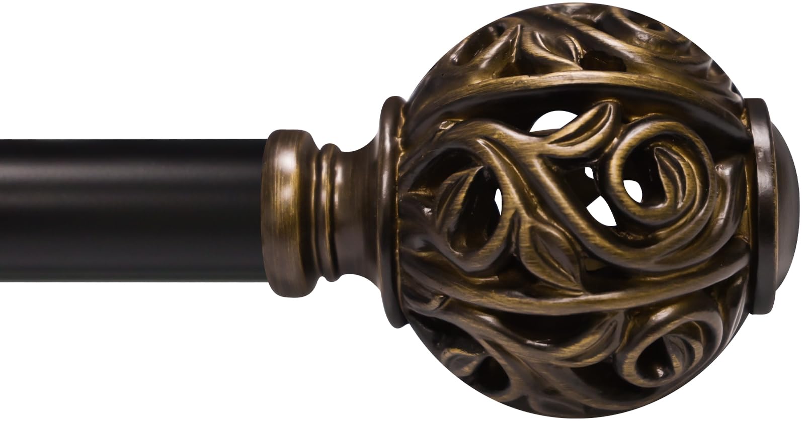 Photo 1 of 1 Inch Curtain Rod For Windows 66 to 120 Inches, Heavy-Duty Adjustable Decorative Curtain Rod With Rattan Leaf Hollow Finials For Bedroom And Living Room Bronze