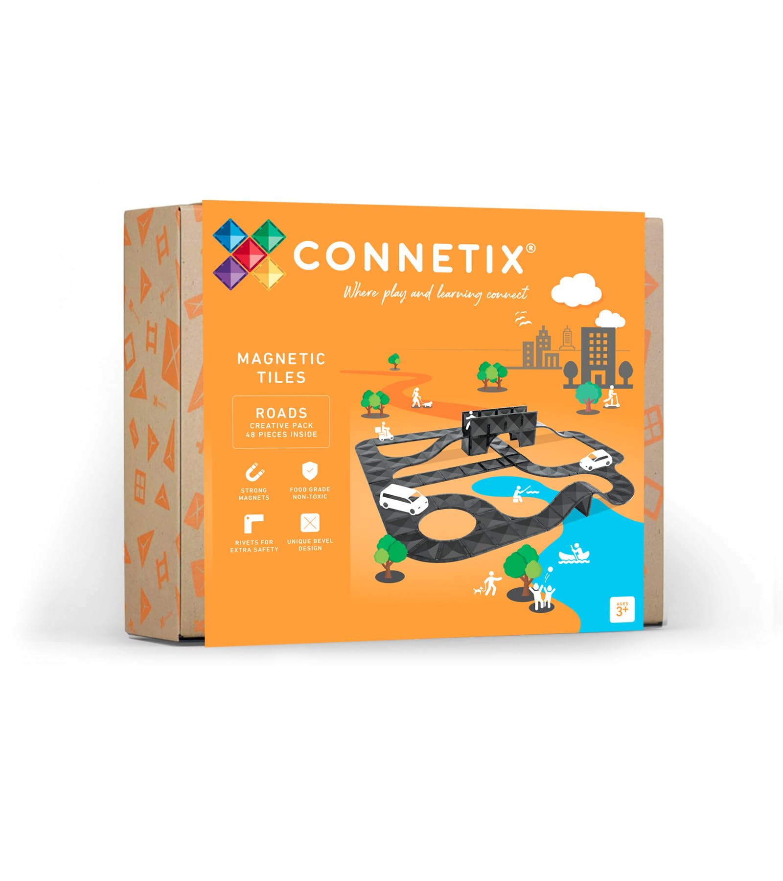 CONNETIX Magnetic Tiles Roads Creative Pack, 48 Pieces