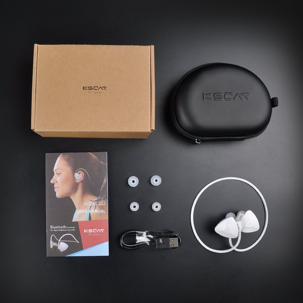 KSCAT Bluetooth Headphones V4.1 Sweatproof Sport Headphones for Gym Running Workout 8 Hour Battery Noise Cancelling Headsets Hands-free Calling NICE 16 White