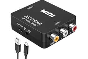 ABLEWE Convertisseur RCA vers HDMI, convertisseur AV vers HDMI, adaptateur audio vidéo 1080P mini RCA composite CVBS prenant en charge PAL/NTSC pour TV/PC/ PS3/ STB/Xbox VHS/VCR/lecteurs DVD Blu-Ray