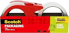 Scotch Sure Start Packing Tape, Clear, Quiet Unwind and Easy Start, 1.88 in. x 38.2 yd., 2 Tape Rolls and 1 Dispenser