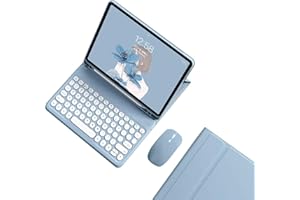 kaidisen Keyboard Case for Galaxy Tab A9+ 11 inch Case with Keyboard and Bluetooth Mouse, Detachable Candy Color Keyboard Cover Round Key,Mist Blue