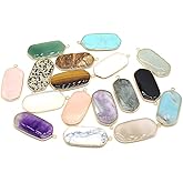 LE SKY 6 Pcs Natural Stone Pendants Rectangle Shape Healing Crystal Agate Charms for Jewelry Making Necklace Bracelet Earrings