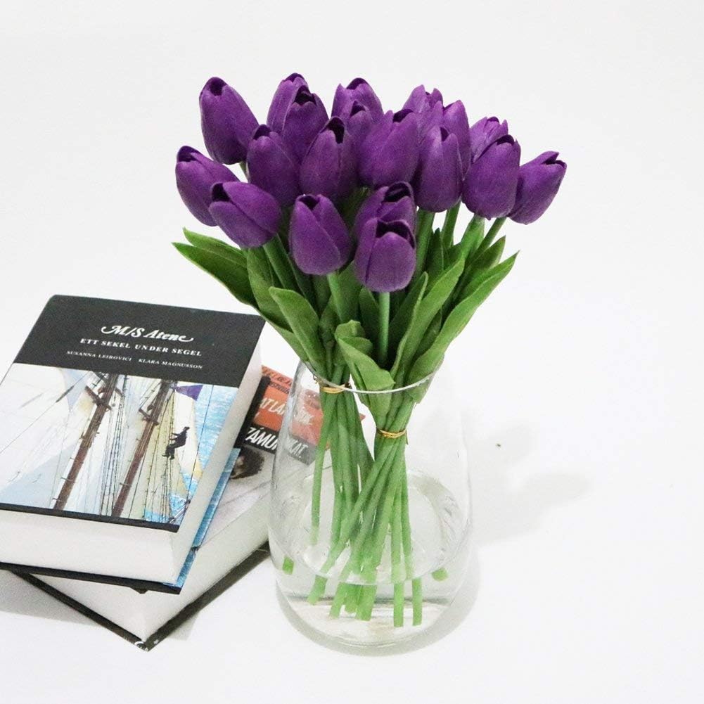 Adarl 10pcs Artificial Flower Artificial Tulip Flower Silk Floral for Home Office Decor Party Festival Weeding Decoration Purple