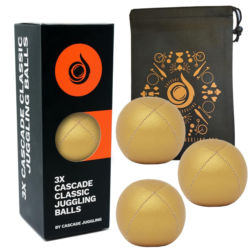 3 x Pro 115g Cascade Classic Juggling Balls - Thud Juggling Balls & Bag - Set of 3 Juggling Balls (Gold)