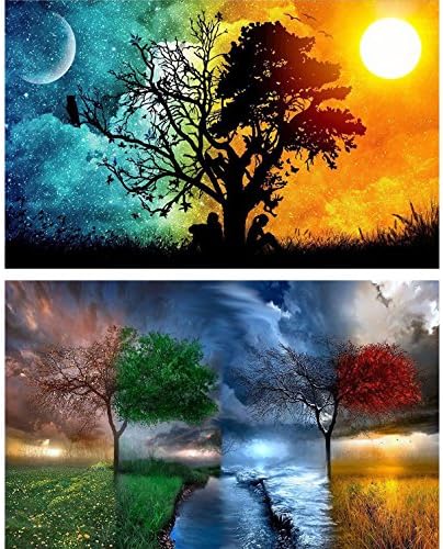 MAGICMAI 5D DIY Diamond Painting with Embroidery Tools Set Full Drill Rhinestone Embroidery Wall Stickers for Room Decoration, Four Season Tree and Starry Sky(2 Pack) (Four Season Tree and Starry Sky)