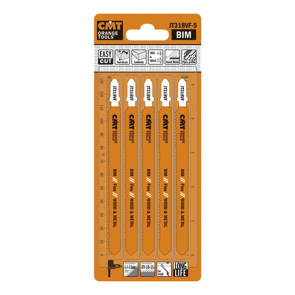CMT JT318VF-5 Bimetal 8% Cobalt Jig Saw Blade for Wood and Metal, T-Shank (5 Pack)