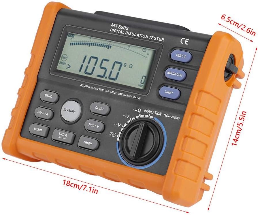 Peakmeter MS520 Digital Multimeter Insulation Resistance Tester Megger 0.01 MΩ-100 GΩ, Black - Image 3