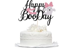 Bekaterea Pink Black Happy Boo Day Cake Topper-Glitter Halloween Ghost Cake Topper Girl Baby Shower Birthday Cake Decorations,Girl Halloween Birthday Party Cake Decorations Supplies