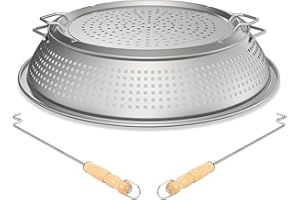 KEESHA Fire Pit Spark Protector Screen for Solo Stove Yukon Durable 304 Stainless Steel Mesh Shield Two-Piece Mesh Cover, Includes Wooden Handle Removal Tools, Compatible with Outdoor Fire Pits