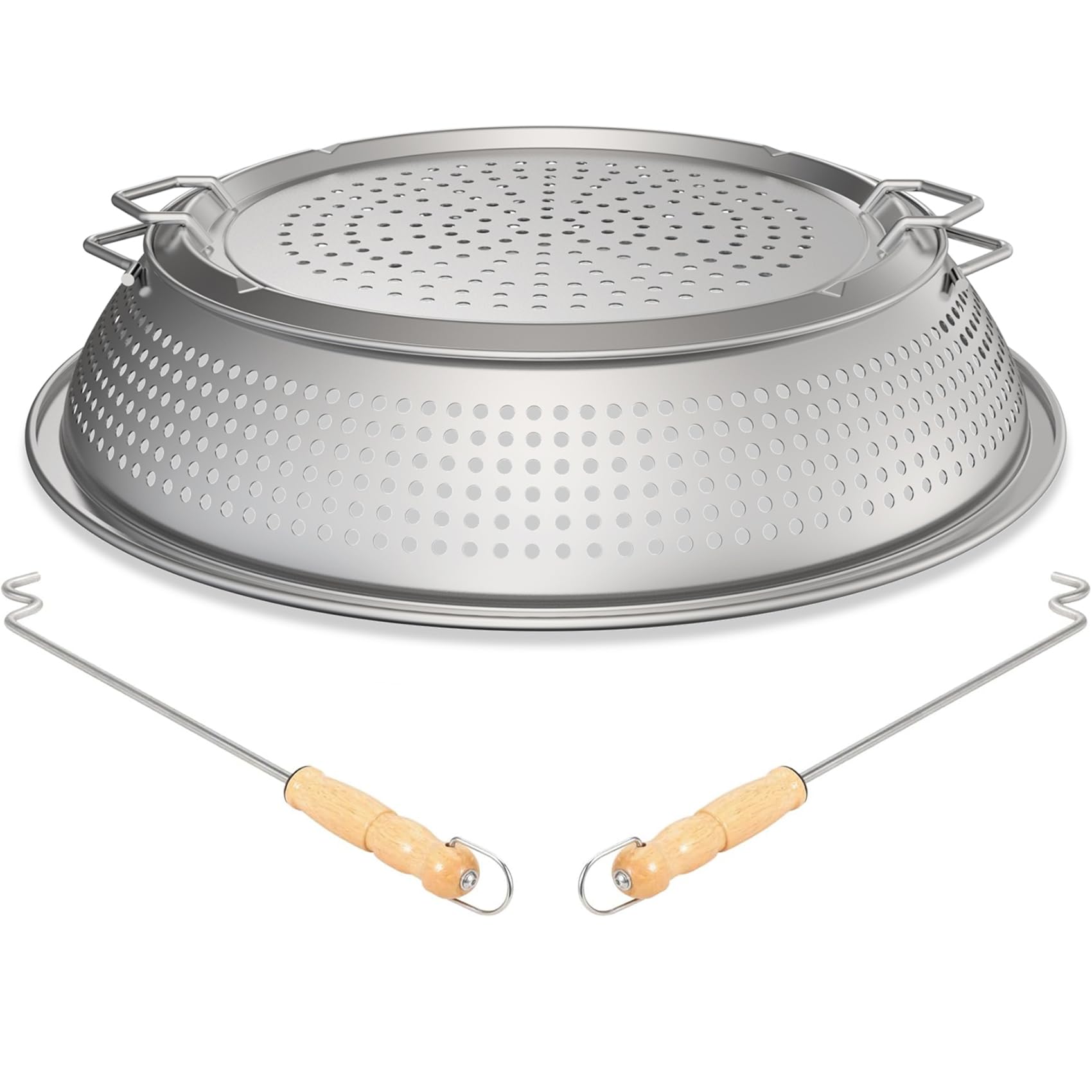 Photo 1 of KEESHA Fire Pit Spark Protector Screen for Solo Stove Yukon Durable 304 Stainless Steel Mesh Shield Two-Piece Mesh Cover, Includes Wooden Handle Removal Tools, Compatible with Outdoor Fire Pits