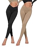 ODODOS 2 Pack Buttery Soft Cross Waist Leggings for