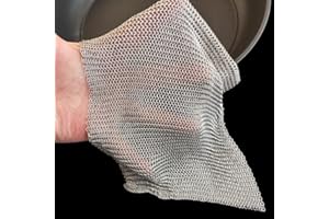 Cast Iron Skillet Cleaner - 6''x6'' Upgraded Thin and Small Stainless Steel Circle, Premium 316L Chainmail Scrubber - Idea fo