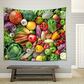 Assortment of Fresh Fruits and Vegetables - Fabric Wall Tapestry Home Decor - 51x60 inches