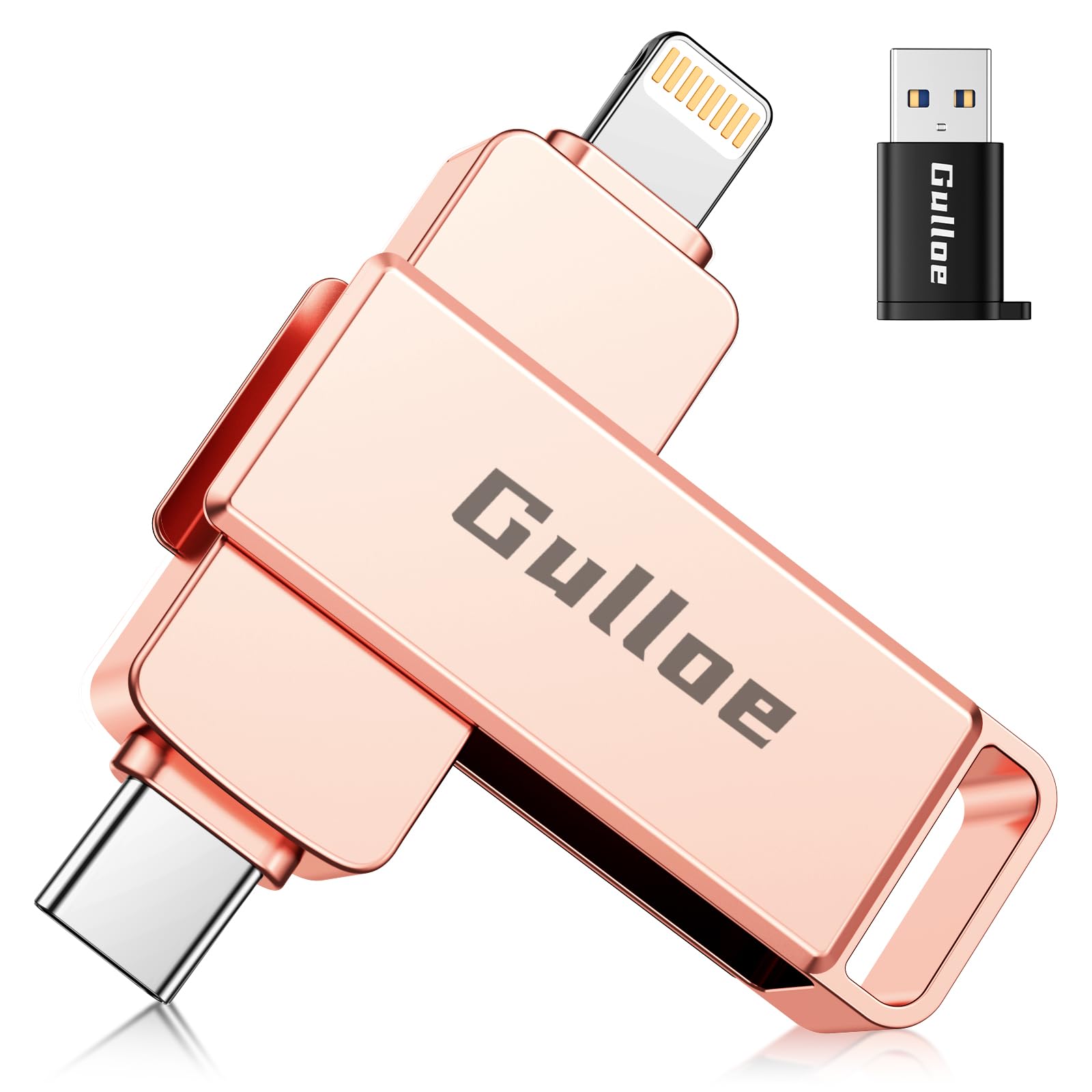 Photo 1 of Gulloe 256GB Flash Drive Intended for iPhone, Memory Stick Storage for Photos and Videos Backup, Compatible with iPhone iPad Android PC, Plug and Play, No Application Required (Rose Gold)