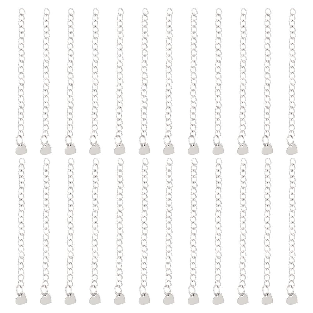 UNICRAFTALE 30Pcs 60mm Bracelet Extension Chain 304 Stainless Steel End Chain with Heart Charms Metal Jewelry Extension Chain Charm Chain Extender for Necklace Bracelet Jewelry Making