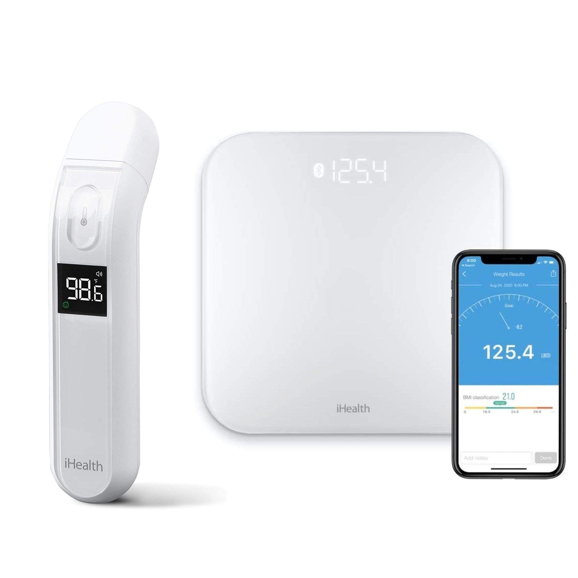 iHealth No-Touch Forehead Thermometer PT2L and iHealth Lina Wireless Smart Weight Scale HS2
