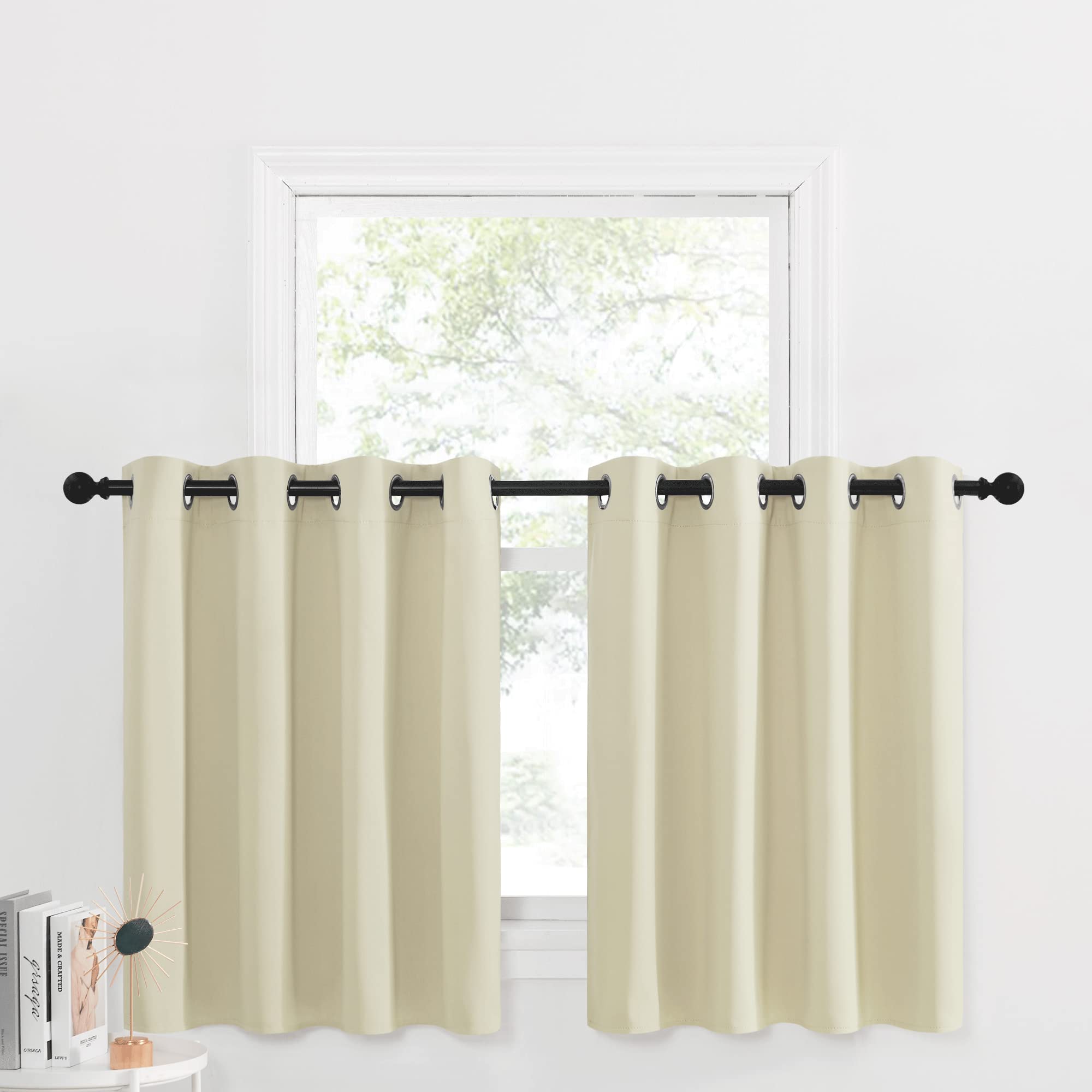 Photo 1 of NICETOWN 36 inch Blackout Curtains, Elegant Country Small Window Curtains Half Window Decor Shades for Living Room/Cafe Shop/Bathroom, 52 inches Wide x 36 inch Long, Light Beige, 2 Panels