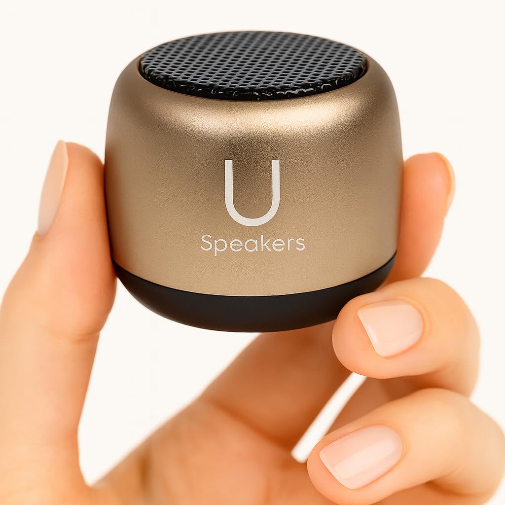Photo 1 of **SOUND QUALITY IS NOT SO GOOD** Fashionit U Micro - Small Bluetooth Speaker | Coin-Sized Speakers Bluetooth Wireless with Built-in Mic & Remote Shutter | Portable Rich Sound for Travel, Shower, Beach | Gold