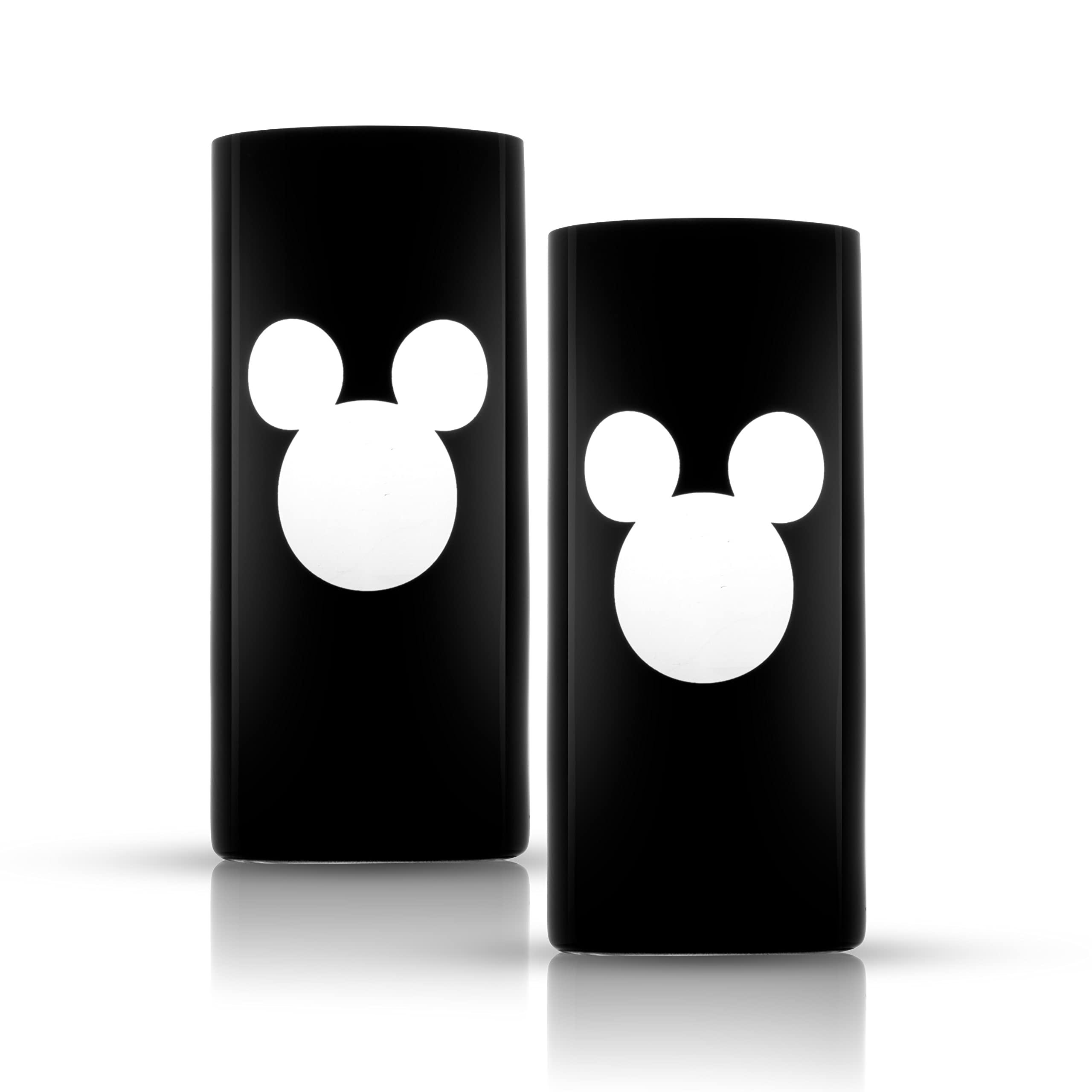 JoyJolt Disney Luxury Mickey Mouse Highball Glasses Set of 2 European Crystal Bar Glasses, Cocktail Glasses. Premium Xmas Disney Stuff, Gifts and Cups. 17oz Black Drinking Glasses, Disney Tumbler Image