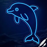 LMHSE Dolphin Neon Sign, Dimmable LED Neon Signs for Wall Decor, Ocean Themed Wall Art for Home Decor, Blue Glowing Dolphin L