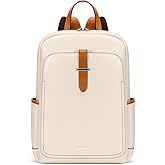 BOSTANTEN Leather Laptop Backpack for Women,15.6 inch Computer Backpack Purse College Daypack Work Travel Bag Beige-White