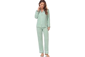 Serenedelicacy Women's Satin Pajama Set Long Sleeve Button Down Sleepwear 2-Piece Striped Silky Pj Set