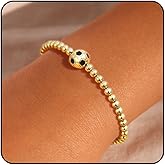 Aivigirl Gold Bracelets for Women, Football Baseball Rugby Basketball Volleyball Soccer Stackable Stretch Bracelets Dainty 14K Gold Plated Charm Beaded Bracelet Non Tarnish Jewelry Gifts for her