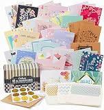 Cortesia All Occasion Greeting Cards Assortment - 40 UNIQUE DESIGNS with GOLD and SILVER EMBELLISHMENTS, Box set incl. Natural Linen Color Envelopes with Printed Patterns and Kraft Paper Cards