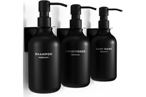 MaisoNovo Shampoo and Conditioner Dispenser - Shower Soap Dispenser Wall Mounted - 16.9 fl oz Set of 3 Black Plastic Bottles Black Pump - Shampoo Dispenser, Shower Dispenser
