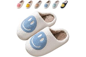 Sierlos Cute Smile Slippers for Kids Girls Boys,Happy Face Slippers Soft Plush Preppy Slippers Memory Foam Warmth Slip-on Fuzzy House Slippers Indoor Outdoor