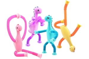 Yrissmiss 4Pcs Telescopic Suction Cup Dinosaur Toys,Sensory Toys for Kids 3-5 5-7,Toddler Toy,Fidget Toy,Toddler Travel Essential for Airplane,Pop Tubes, Christmas Stocking for Kids Boys Girls A