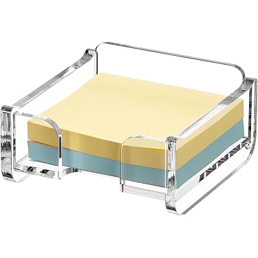 Clear Acrylic Sticky Notes Dispenser With Silver Front | Cute Modern Memo Pad Holder For Desk Office