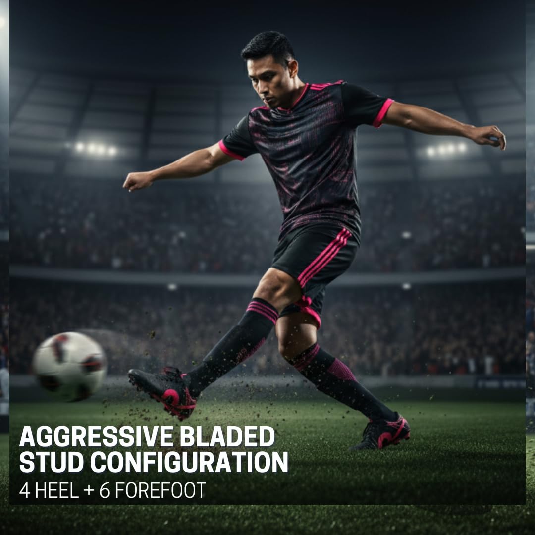 AIVIN VANTAMOR Football Shoes - Black/Pink | Lightweight Comfort & Maximum Grip | Best for Competitive Soccer Players | Sports Cleats | Football Footwear | Football Sports Shoes (Black/Pink, UK Footwear Size System, Adult, Men, Numeric, Medium, 8) 3