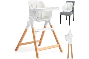 Ezebaby Folding Wooden High Chairs, 3-in-1 Convertible Baby High Chair, Dining Booster Seat, Toddler Chair, Easy Clean High Chairs for Babies and Toddlers with Large Adjustable Tray- Solid White