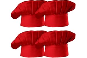 Hyzrz Chef Hat Set of 4 PCS Pack Adult Adjustable Elastic Baker Kitchen Cooking Chef Cap (Red)