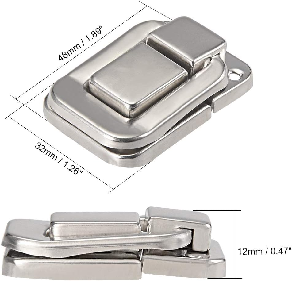 sourcing map Toggle Catch Lock, 48mm Retro Decorative Silver Hasp w Screws for Suitcase Chest Trunk Latch Clasp Pack of 2 - Image 3