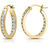 Hoops & Loops 925 Sterling Silver Cubic Zirconia Channel-Set Inside-Out Oval Click-Top Hoop Earrings for Women, Silver, Yellow Gold & Rose Gold Flash Plated