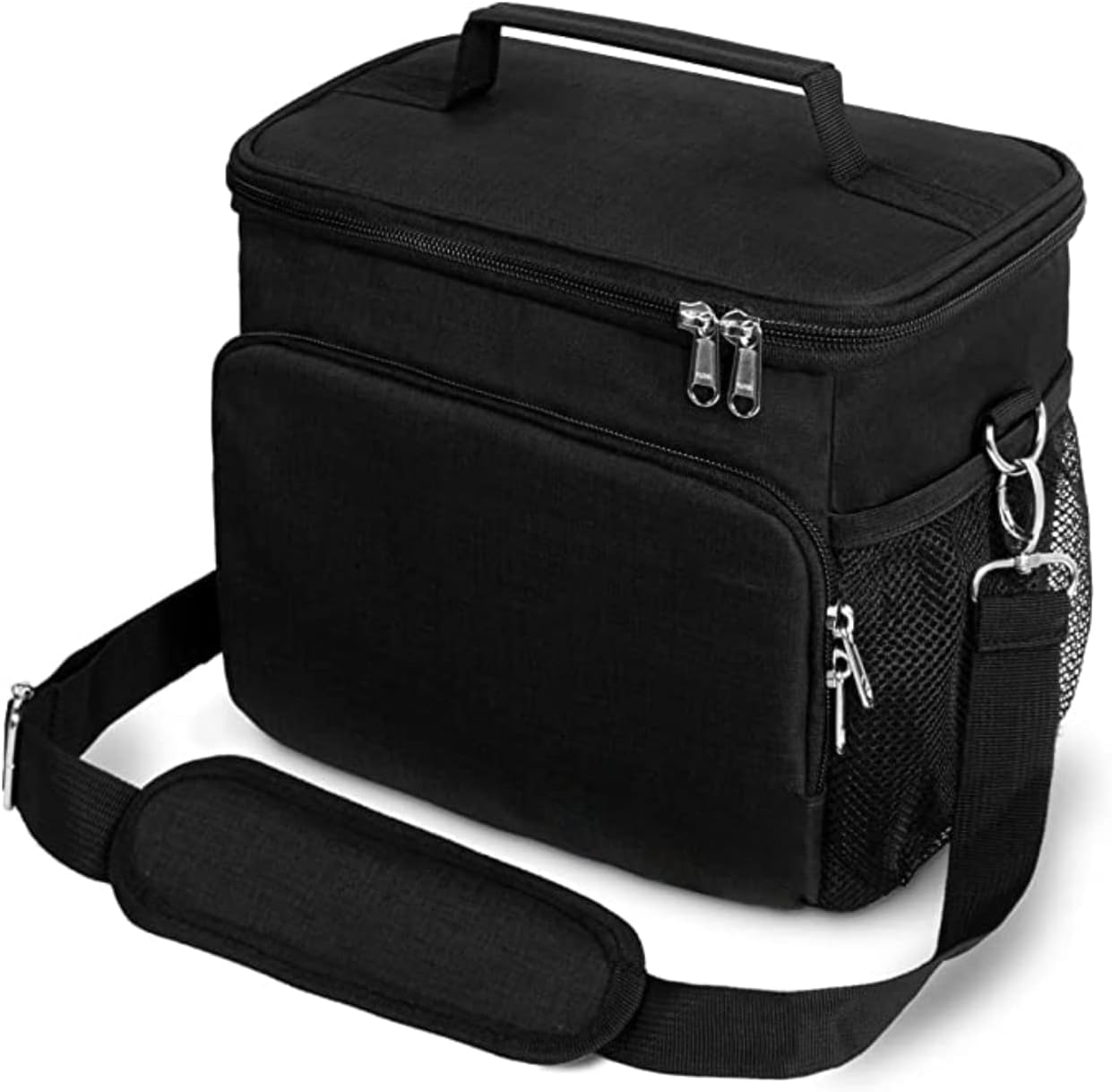Insulated Lunch Bag Thermal Cooler Tote with Adjustable Shoulder Strap Lunch Box Bags Leakproof Linear and Front Pocket for Men Women Kids Office Work School Picnic Travel and Gym. (Black)