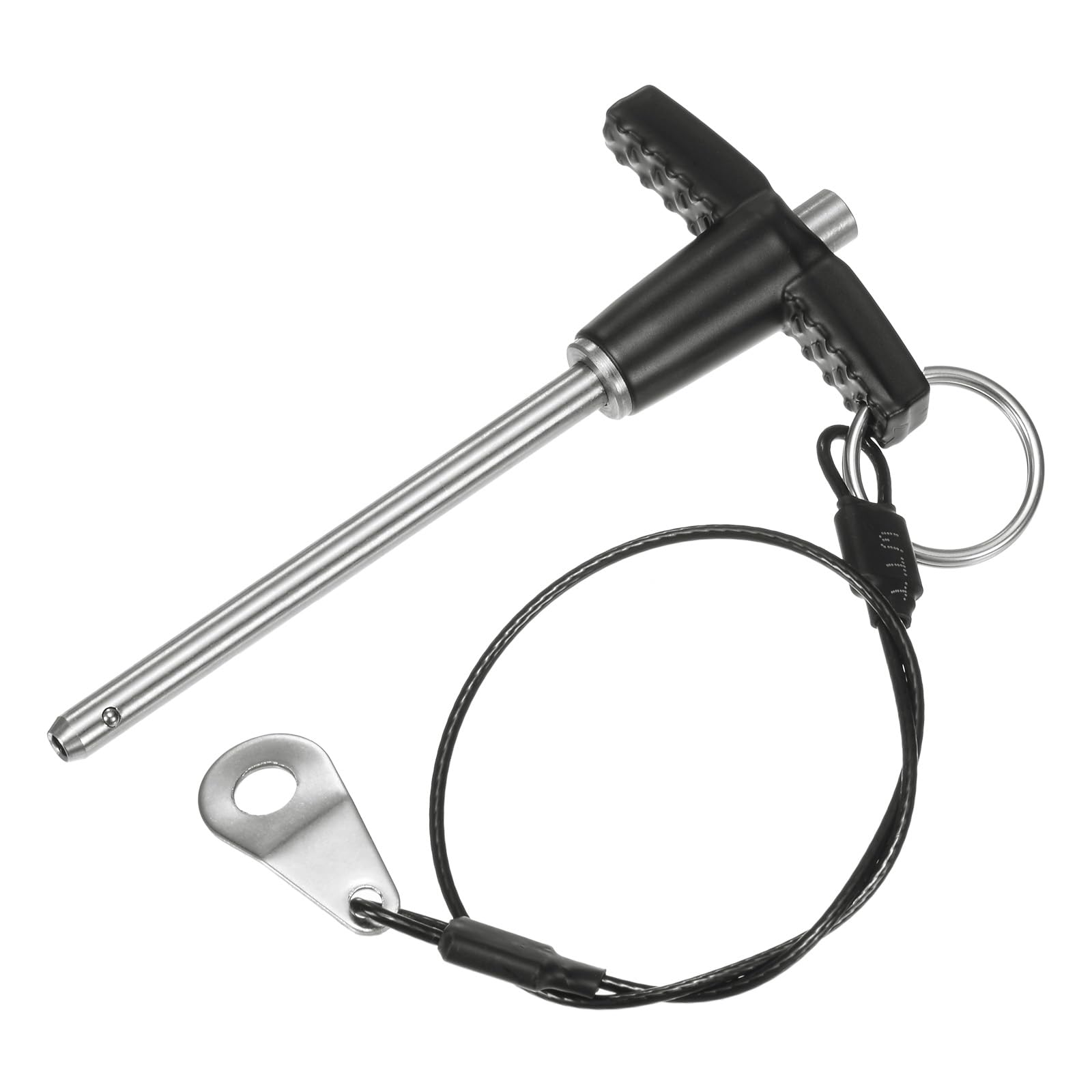 M METERXITY T Handle Lock Pin, 3/16" [5mm] Dia., 2-3/8 [60mm] Usage Length Push-Button Quick Release Locking Pins W Lanyard Cable for Speaker/Aviation/Gym/Machine [304 Stainless Steel]