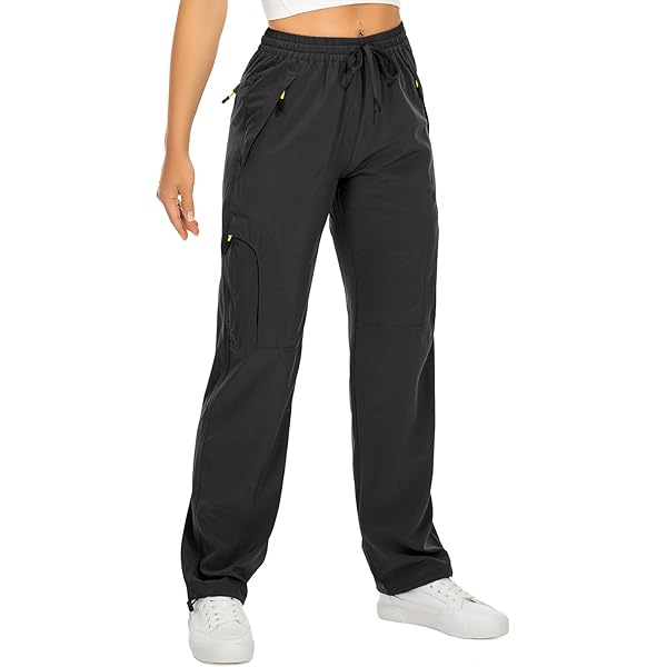 Oalka Women's Hiking Pants Water Resistant Quick Dry Knit Waist Cargo Pockets Pants Black 3XL - View #9