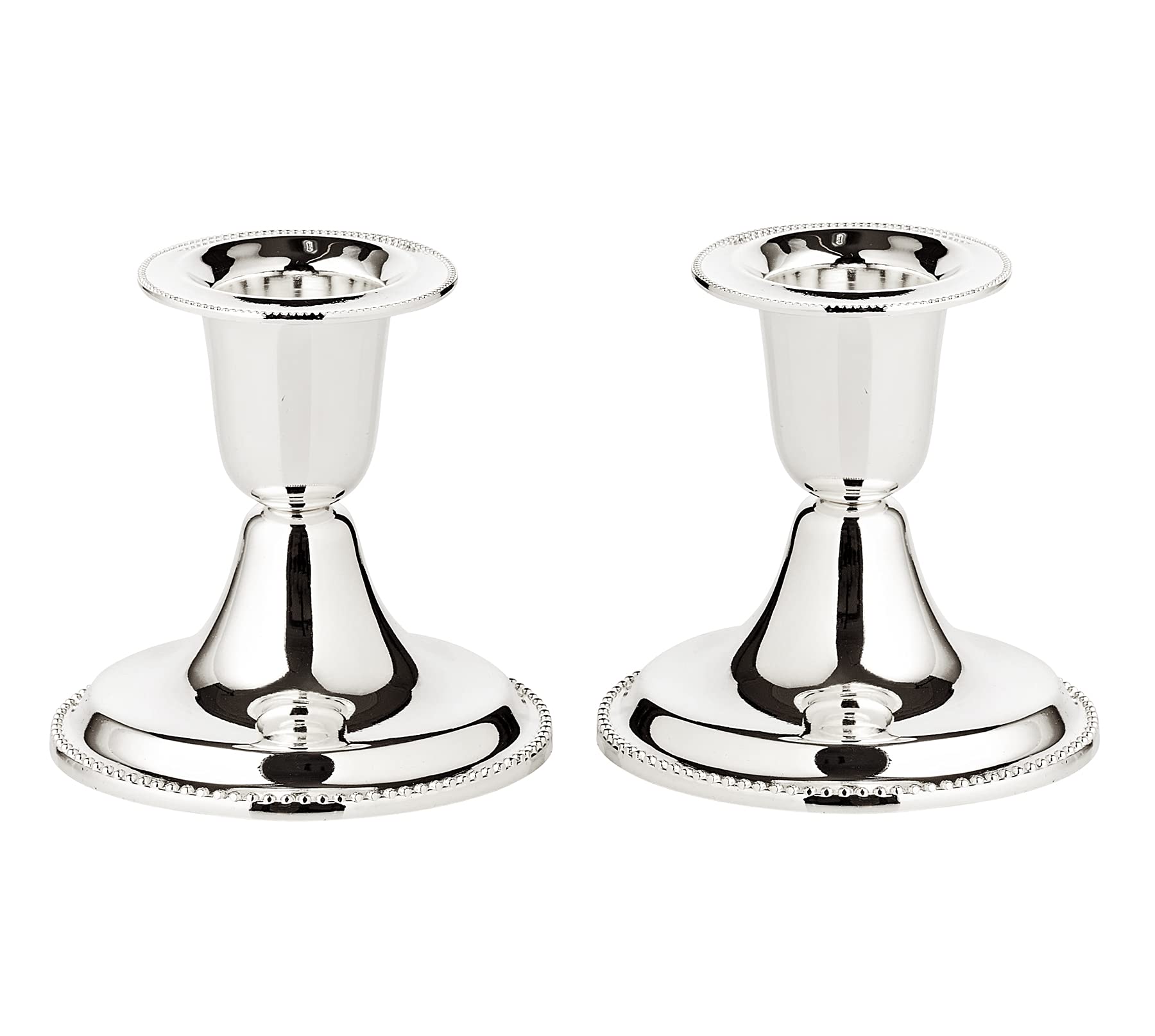 EDZARD Set of 2 candle holders Perla (h 7 cm) silver plated - candle holder for table decoration - lantern, candle holder for stick candles, long candles in silver, candle deco with tarnish protection