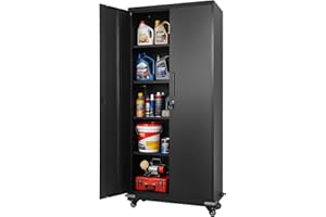 VEVOR Metal Storage Cabinet, 72.6 in Rolling Steel Garage Cabinet with 4 Adjustable Shelves, 2 Magnetic Doors & 2 Keys, 5 Tie