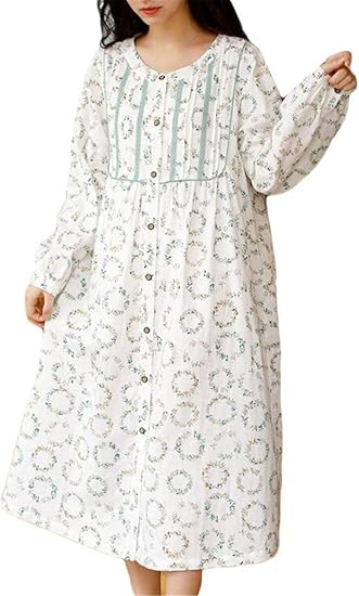 Amazon Infabe パジャマ ルームワンピース レディース 部屋着 前開き 長袖 春夏秋冬 花柄 ロング丈 ゆったり かわいい ルームウェア 柔らかい 綿 プレゼント ルームワンピース ネグリジェ 通販