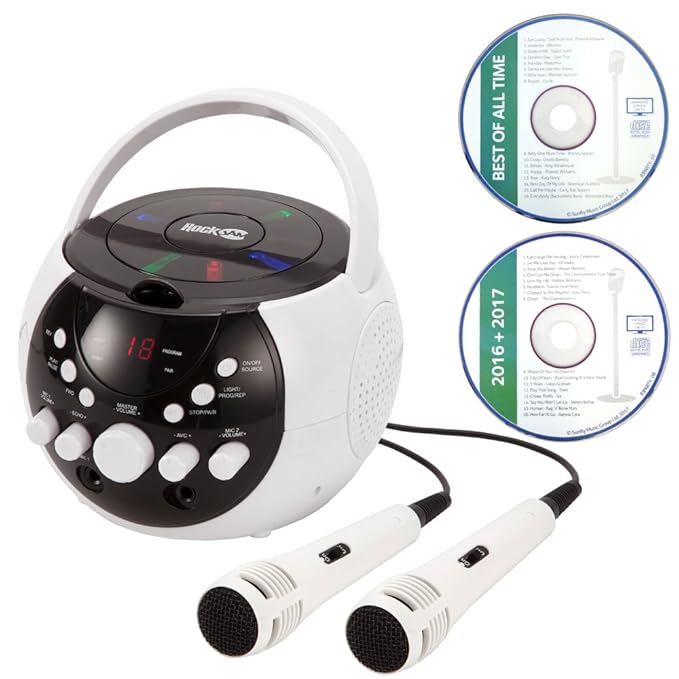 RockJam Karaoke Machine Party Pack with 2 Microphones, 2 Karaoke CD's
